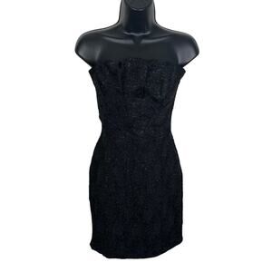 Alexis Textured Strapless Black Mini Bodycon Cocktail Dress Size Small